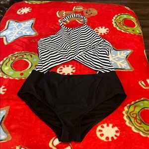No Boundaries Black and White Striped One Piece Swimsuit